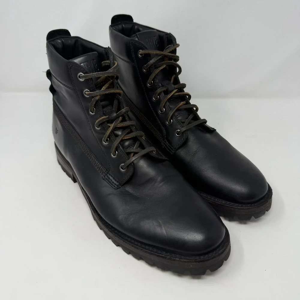 Frye Union Lace Up Men's 11.5 Black Leather Combat Lug Sole Work Boots 3480383